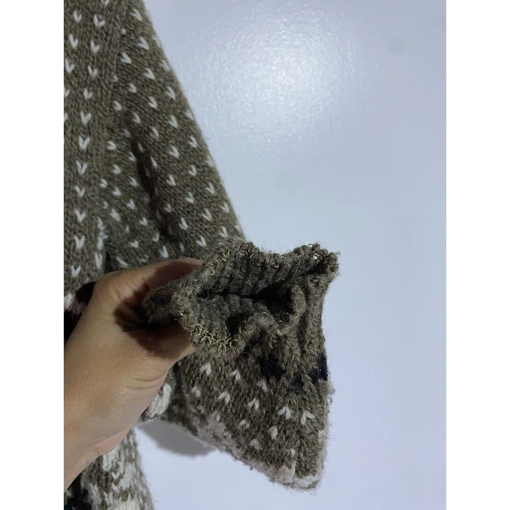 Vintage Catamount Trail Cardigan Sweater L Tan Wool Fair Isle Grandma‎ Cabincore